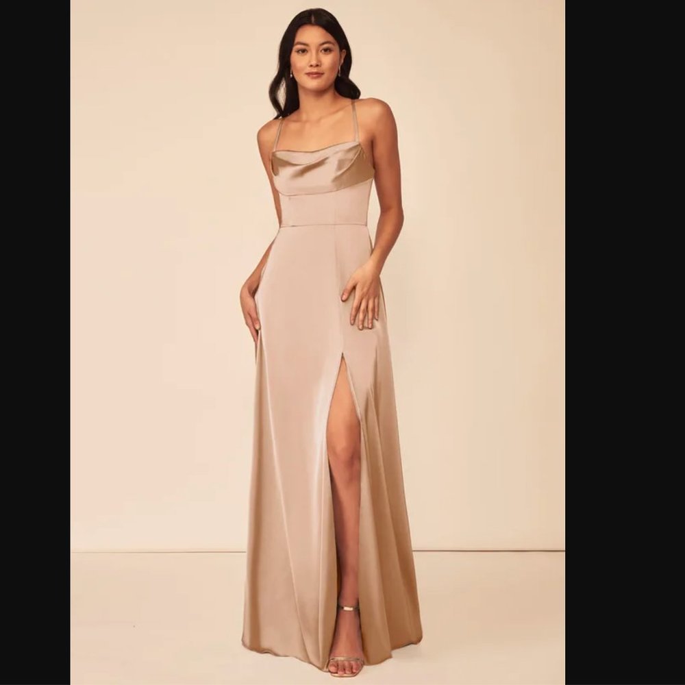 Azazie Clove Stretch Satin Bridesmaid Dress—English Rose size A2 / size XS
